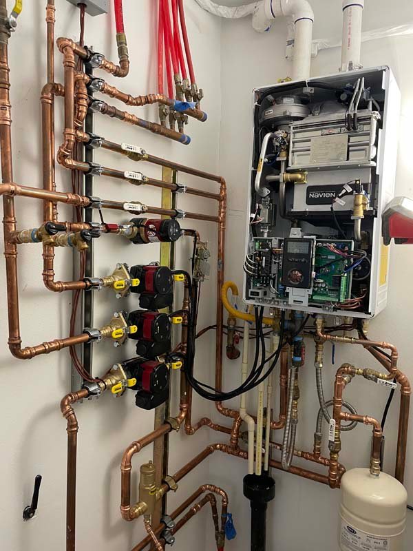 Complex indoor piping and boiler system installation